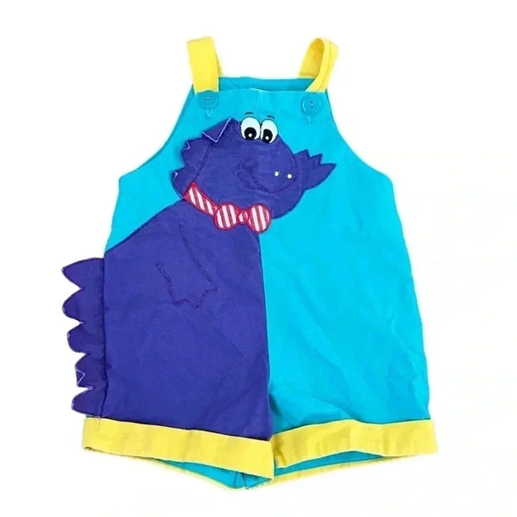 Vintage Other - Vintage Kids Dinosaur Colorblock Romper Overalls Size 12-18 Months